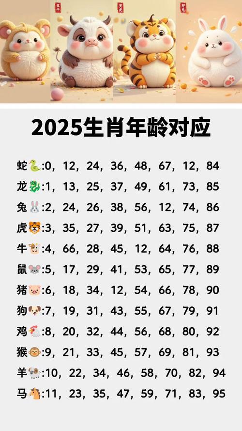 十二生肖今年多少岁,十二生肖岁数表2025