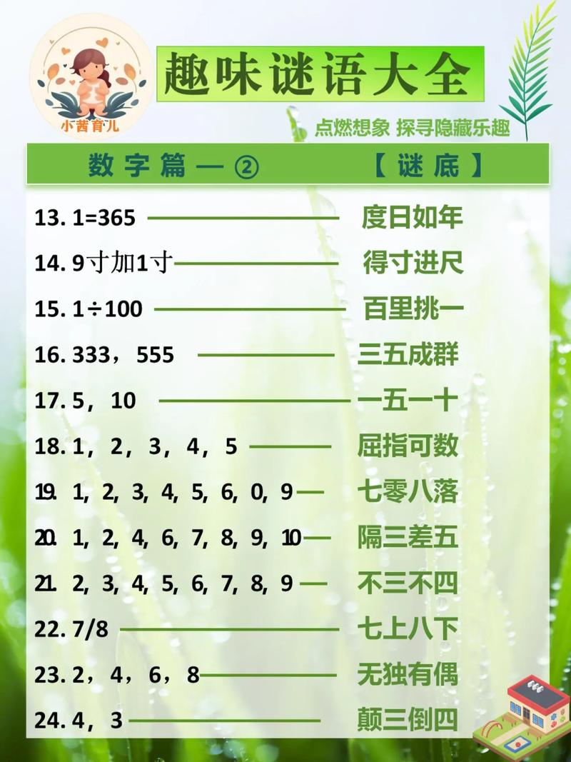 打一数字的谜语,打一数字的谜语大全